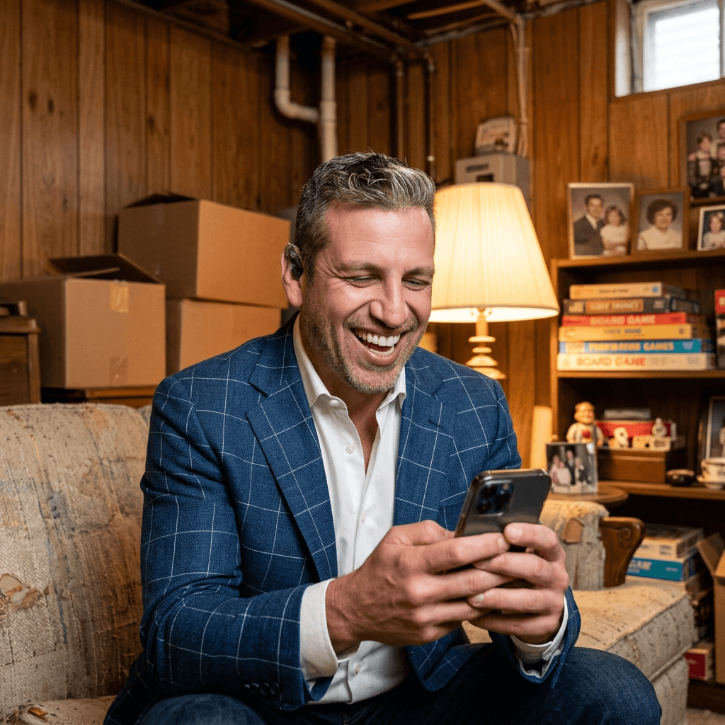 Chase laughing at his phone